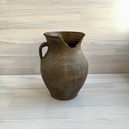Very Old Terracotta Pottery Crock Vintage Ceramic Ancient Vase Rustic Folk Pot Pitcher Rural Burnt Clay Jug Ukraine Shop