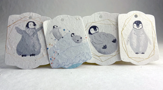 Watercolor Pengiun Art | Wildflower Seed Paper Tags 3.25" Wide By 2.375