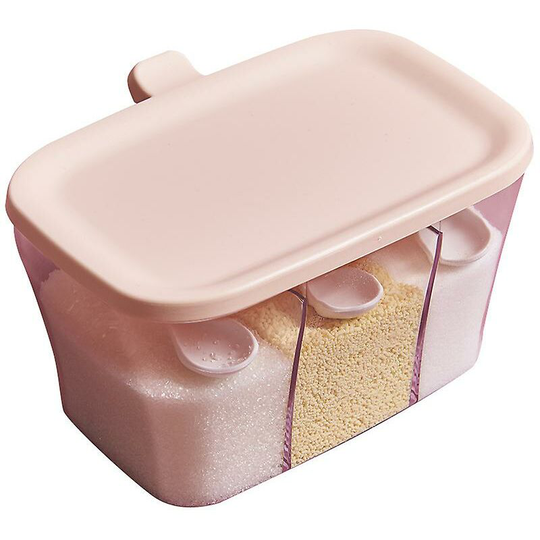 3 in 1 spice container, spice jar with lid/spice spoon, salt/sugar/chilli powder, color: pink