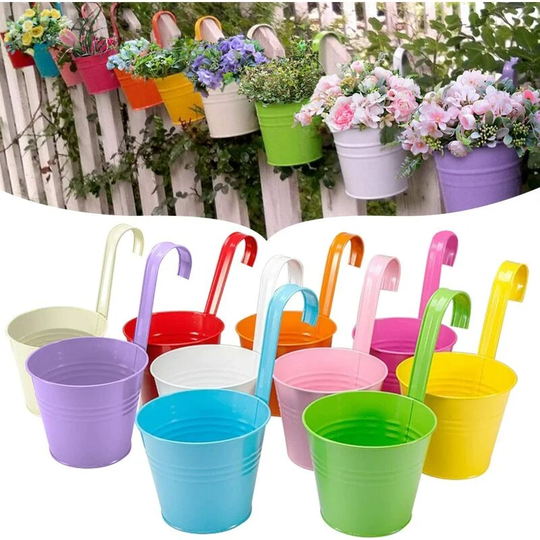 10 Pcs Metal Iron Hanging Flower Pots, Planters Balcony Metal Flower Racks, Detachable Hook (Multicolor (3.9'')