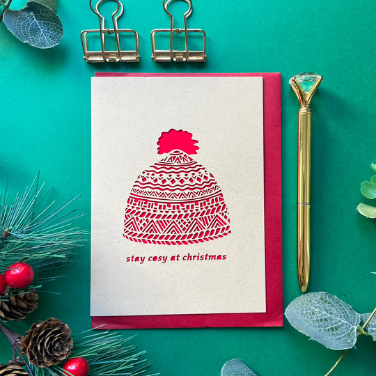 Christmas Papercut Card, Winter Beanie Hat Merry Card Set, Noel Set