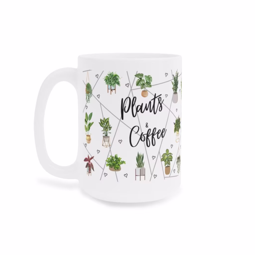 Plants & Coffee Ceramic Tea & Mug, Microwave & Dishwasher Safe Theme Cup 11Oz 15Oz