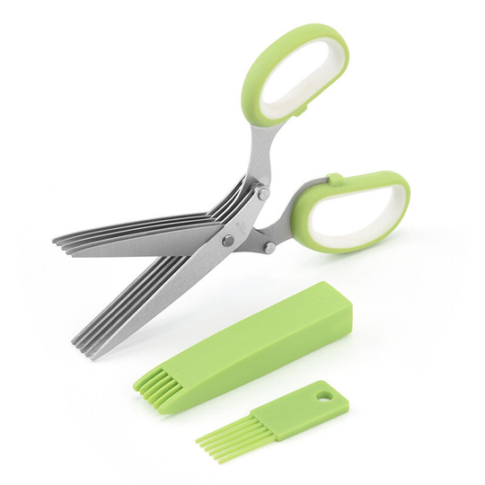 Sun Flowergb - Herb Scissors with 5 Blades and Lid - Cool Kitchen Gadgets - Cutter, Chopper and Chopper - Sharp and Sturdy Scissors for Cutting,