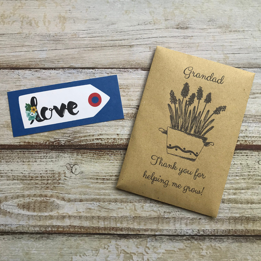 Grandad Thank You For Helping Me Grow - Mini Kraft Envelope With Sunflower Seeds, Perfect Father's Day Gift, Grandad, Gift