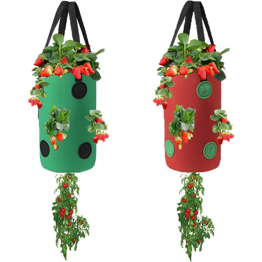 2 Packs Upside Down Planter, Hanging Strawberry Tomato Potato Grow Bag Garden Plant Vegetable Planting Bag with Holes(Green+Red)