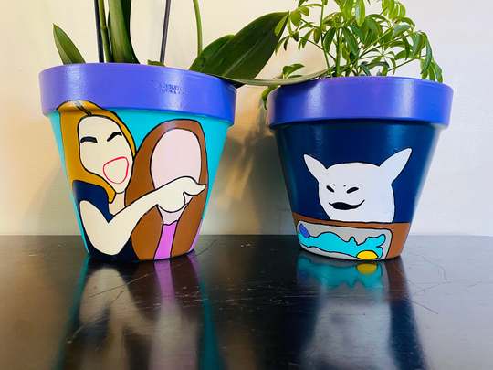 Smudge The Cat Meme Hand Painted Plant Pots - 6 Inch Planter With Drainage Hole, Made Clay Terra Cotta