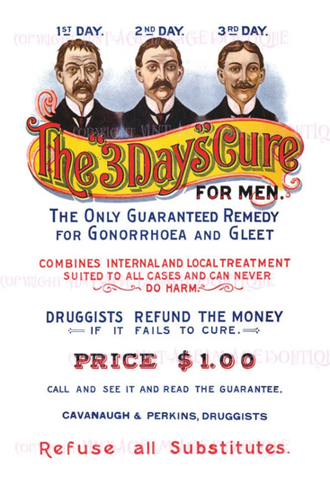 Antique Victorian Quack Medicine Advertisement For "The 3 Days Cure