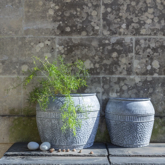 Zinc Wall Planters - Half Round Planter Rustic Grey Metal Plant Pot Patterned Tub Textured Garden