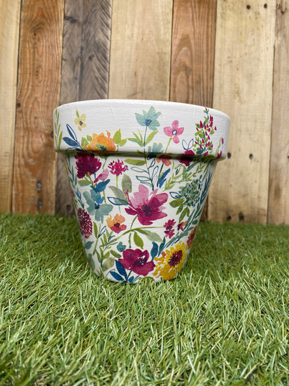 Pretty Flower Plant Pot, Gift, Plant Decoupaged 15cm Birthday Gift