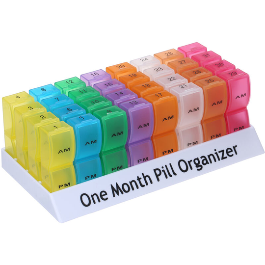 Monthly Pill Organizer Container with Popup Open Design 2 Times a Day am pm Compartments Large Section Medicine Holder for Travel