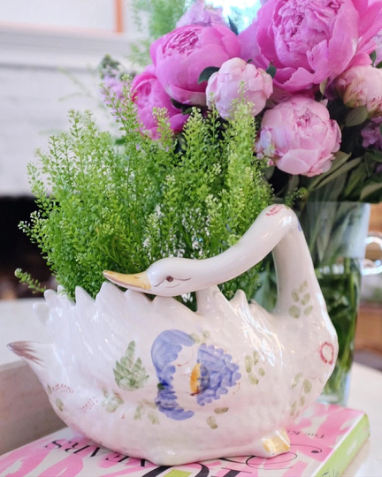Hand Painted Swan Jardiniere - Cache Pot Planter