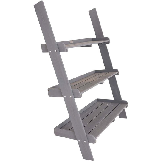 Fsc Wide Wooden Ladder Planter - Grey 3 Shelves - Grey - Charles Bentley
