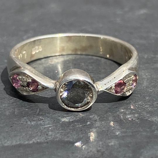Diamond Ring - Salt & Pepper Diamond With Pink Safire Conflict Free Black