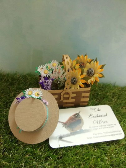 Garden Basket & Hat Original Paper Art Miniature