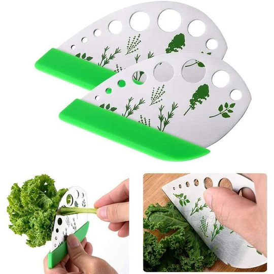Osqi - Vegetable Cutter, Leaf Herb Remover 9 Holes 2 in 1 Stainless Steel Portable Herb Stripping Tool Herb Peeler Kitchen Slicer Tools for Kale