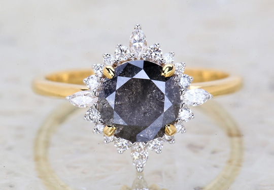 Salt & Pepper Diamond Engagement Ring Natural Gray Anniversary Round Gift For Her