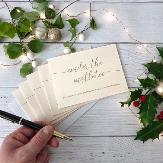 Thoughtful Christmas Card | 5 Pack , Gold Foil Greeting Card, Under The Mistletoe, Poem Card