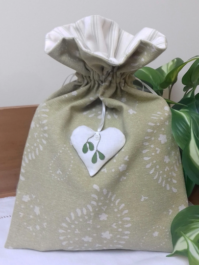 Drawstring Bag in Susie Watson Green Fabric