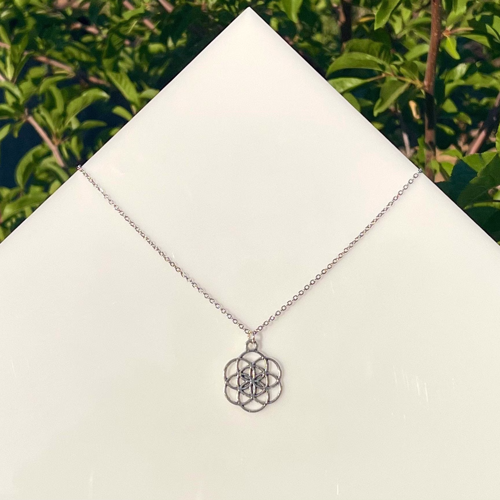 Sacred Geometry Necklace, Seed Of Life Charm Flower Silver Necklace