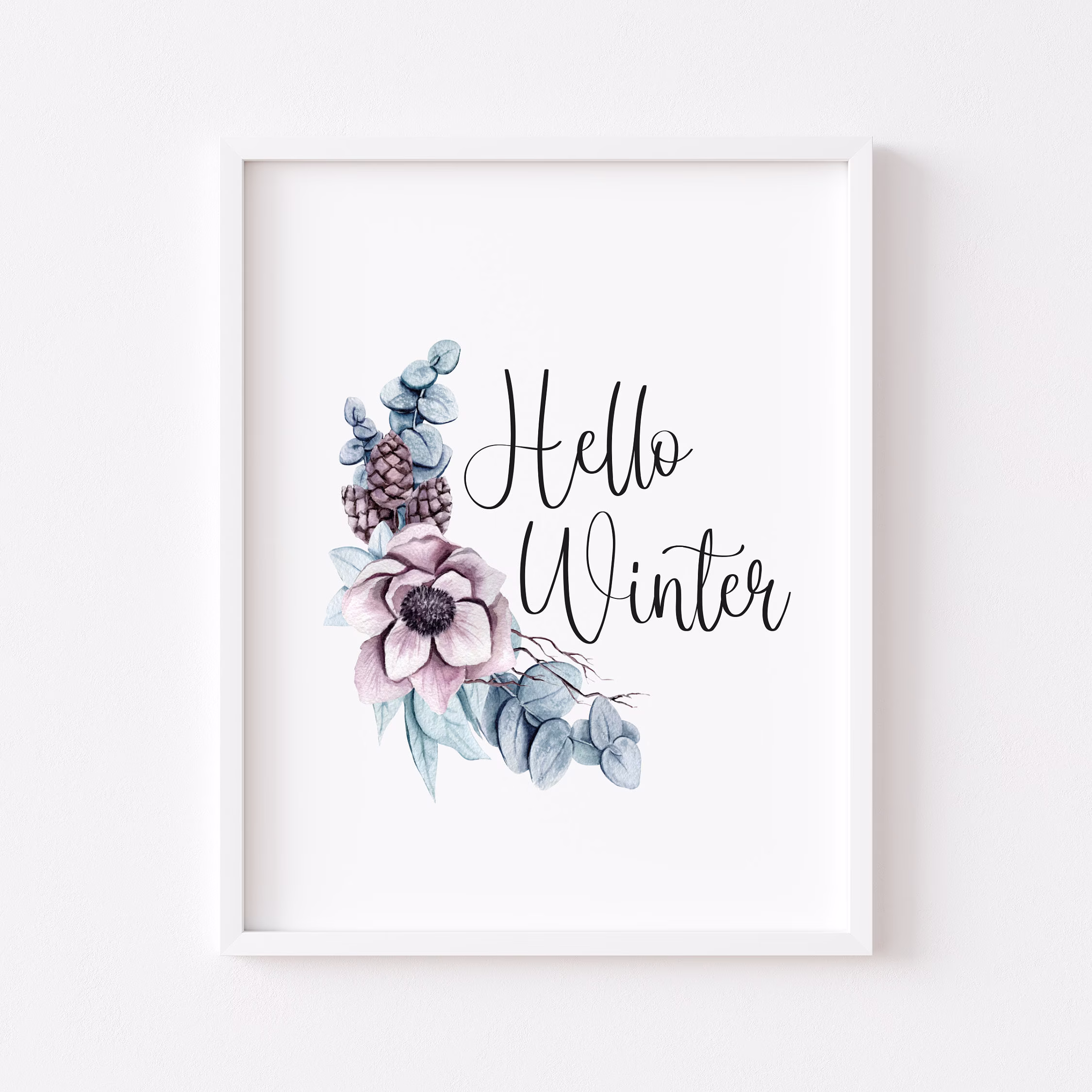 Hello Winter Botanical Watercolour Wreath Design Print, |Christmas Prints|xmas Art|Winter Vibes|Seasonal Decor|Christmas Decor|Wall Art Print