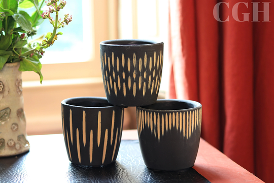 Sass & Belle Black Sgrafitto Mini Planters - Set Of 3