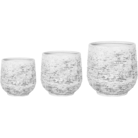 Set of 3 Modern Round Garden Plant Pots Fibre Clay Outdoor Planters Grey Dioni - Grey