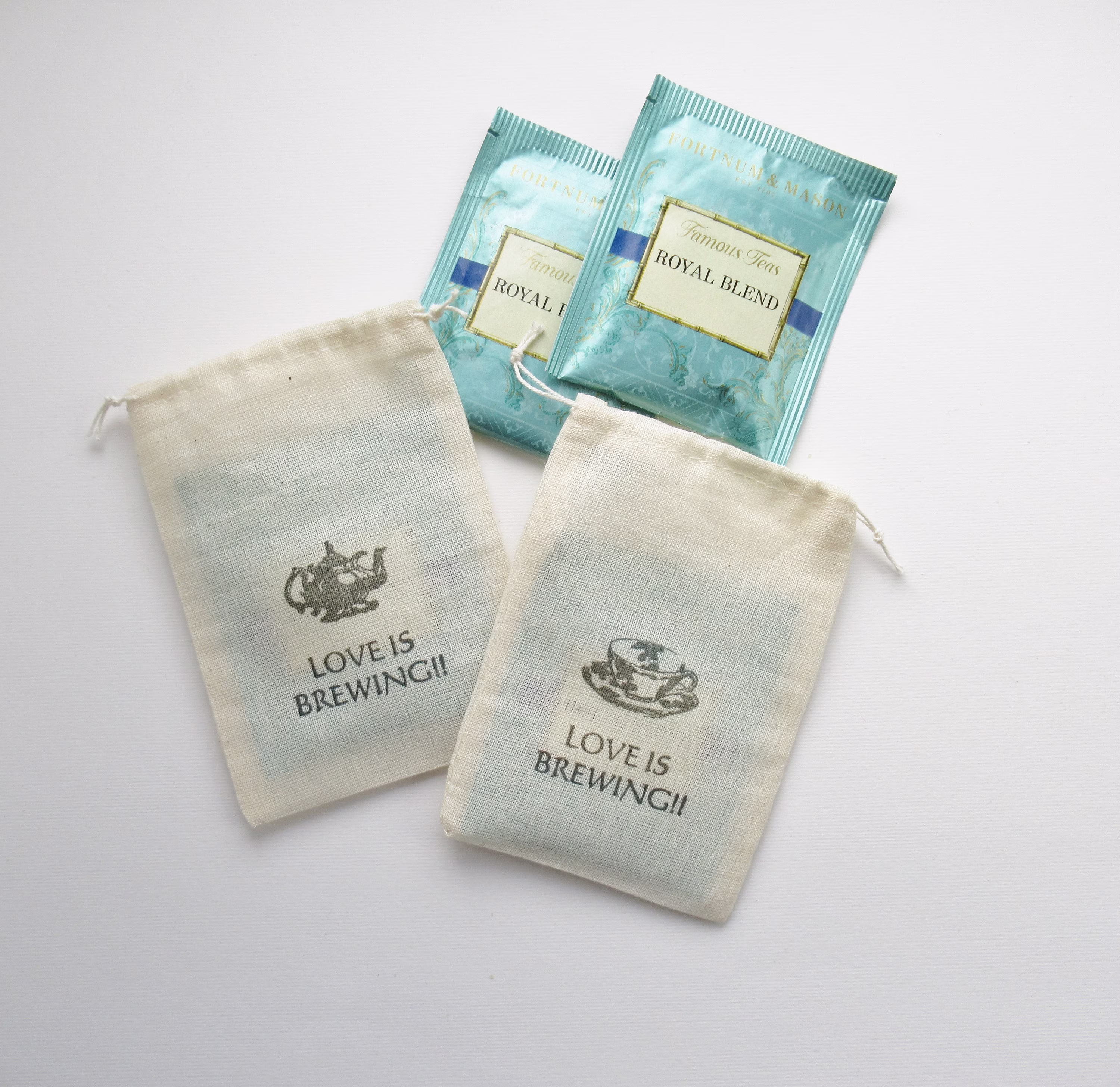 Diy Tea Or Coffee Favors, Love Is Brewing, Cotton Drawstring Bags, For Wedding, Engagement & Bridal Shower Party Gifts Guests