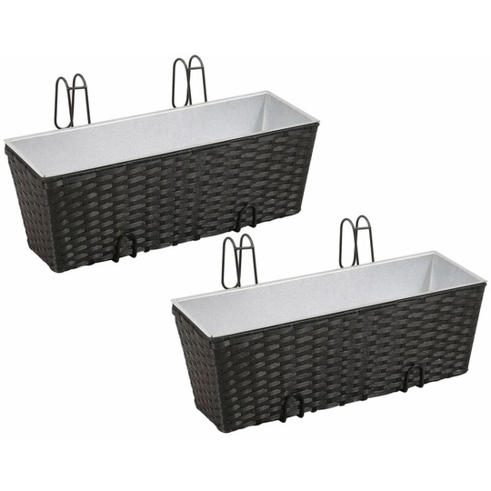 Balcony Trapezoid Rattan Planter Set 50 cm 2 pcs Black Vidaxl Black
