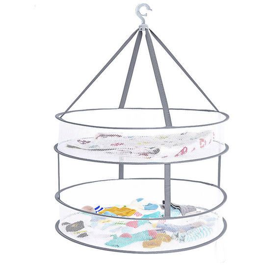 2 Layers Mesh Clothes Hanging Dryer Collapsible Sweater Hanging Drying Rack 2-Tier Foldable Mesh Basket Dryer Net Multifunction for Clothing