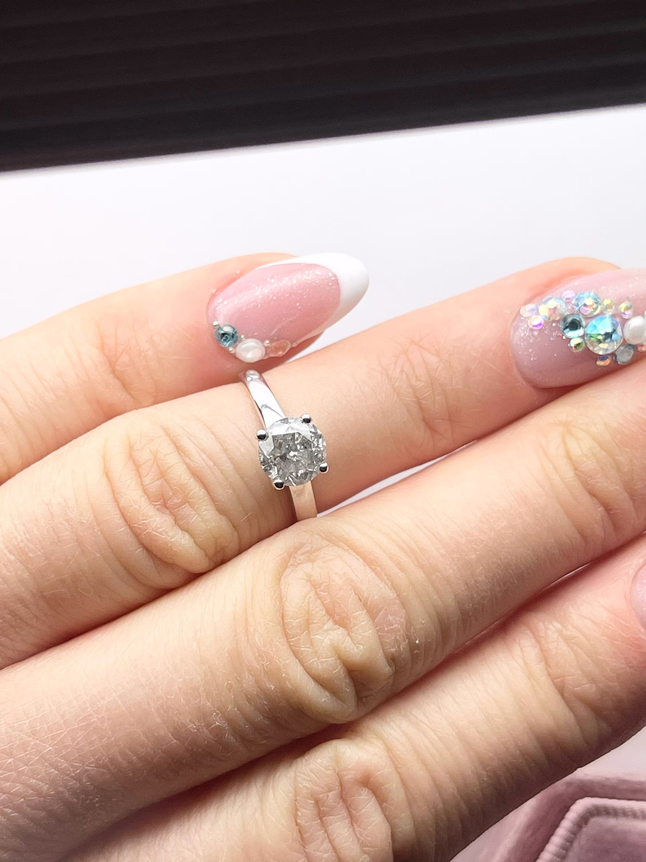 Salt Pepper Engagement Ring 1.05Ct Diamond Ring/Salt Pepper Gray White Gold 14Kt/Classy & Wedding Band
