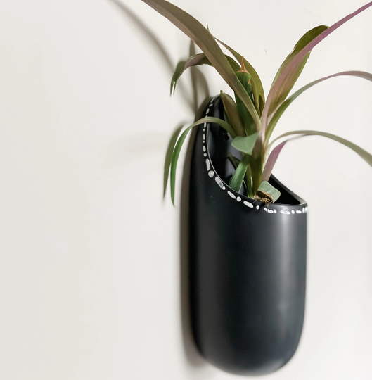 Hand-Painted Black Ceramic Wall Planter