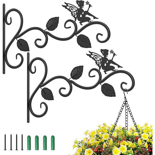Hanging Basket Holder, 2 Pack Fence Hooks for Hanging Baskets Wrought Iron Wall Plant Hanger Holder for Planter Bird Feeder Fence