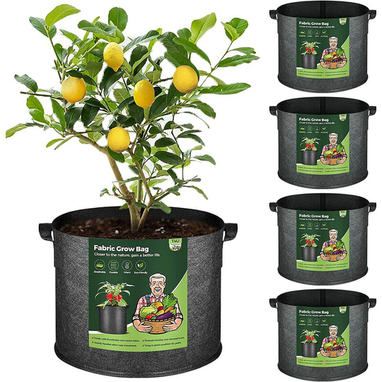 5 Potato Grow Bags, 10 Gallon Non Woven Garden Planting Bag with Handles Window Plant Bag for Potato Strawberries Tomatoes Flowers Patio Garden