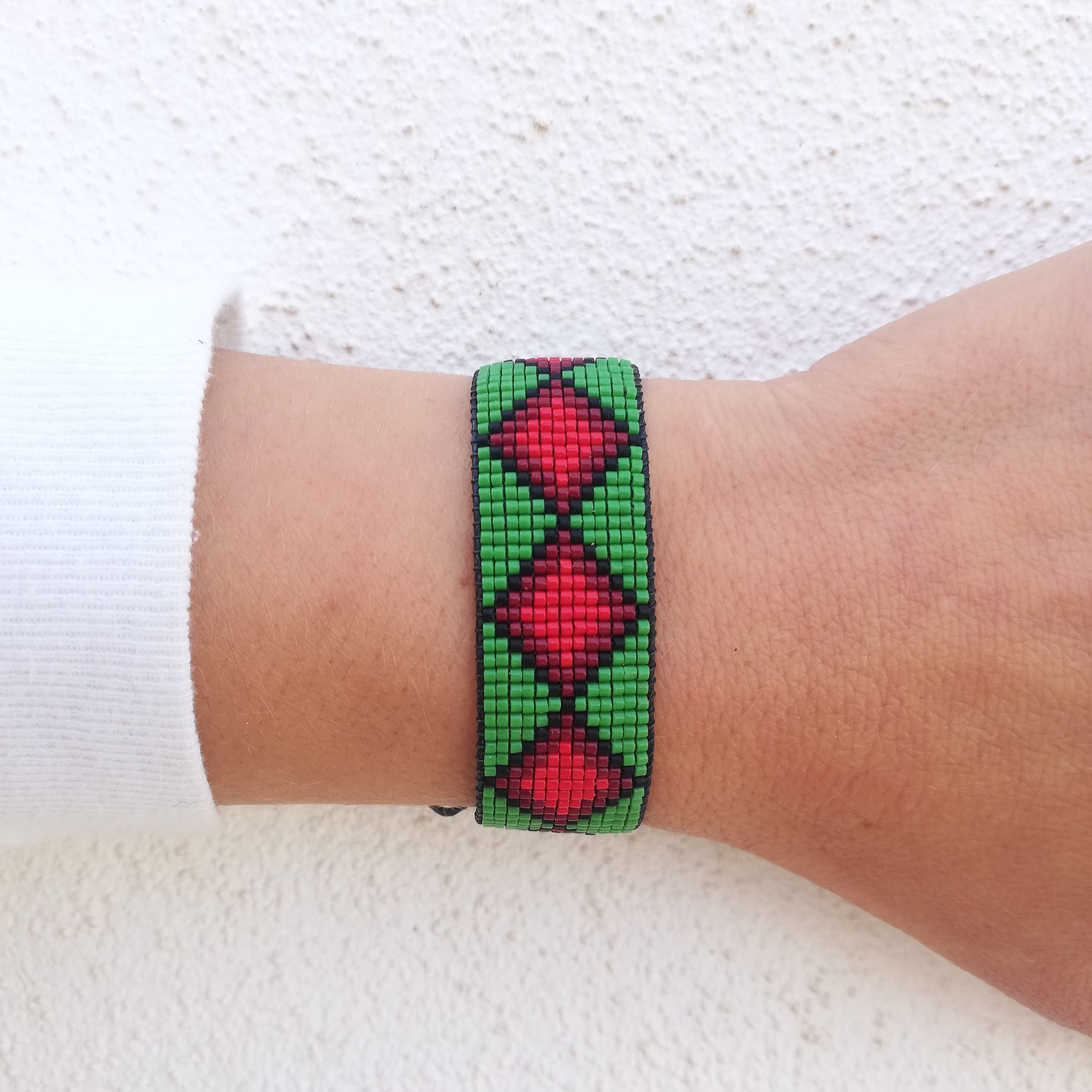Aztec Bracelet Miyuki Seed Beads Loom Woven Bracelet, With Sliding Square Knot Closure