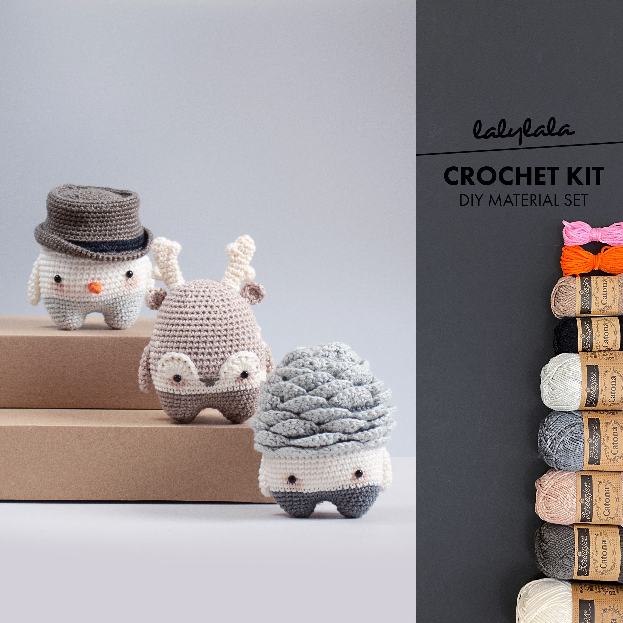 Crochet Kit Lalylala Seasons Winter Amigurumi Diy Snowman, Pine Cone, Reindeer/Deer, For Beginners, Seasonal Decoration