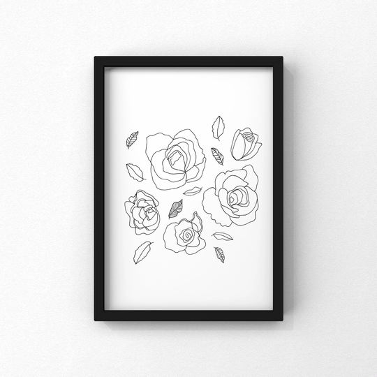 Floral Print, Roses Art Line Drawing Flower, Illustration Print Black & White Wall Art, Minimalist Seasonal Decor, Valentine
