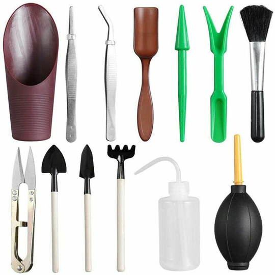Echoo - Gardener's Tool Kit 13 pcs Mini Garden Hand Tools Bonsai Succulent Miniature Planting Tool Set Mini Garden Planting Care Tools Leaf Cutter