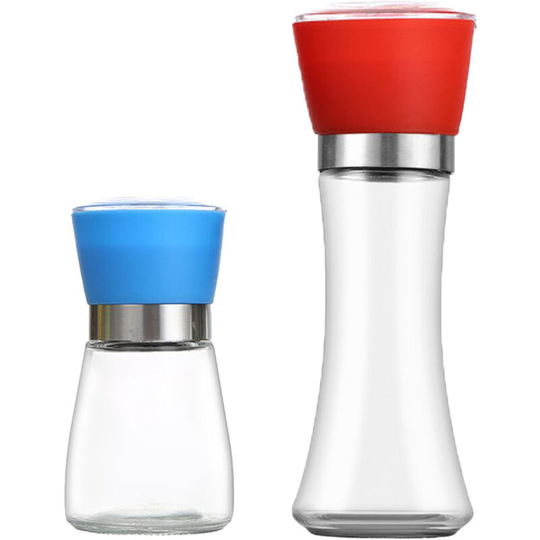 Stainless Steel Salt and Pepper Grinder,Adjustable Stainless Steel and Glass Salt & Pepper Mill Set of 4 Short blue + high red