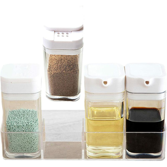 Devenirriche - Condiment Container Organizer - 4 Piece Salt Shaker for Kitchen,Durable Kitchen Supplies for Storing Spices, Seasonings, Condiments,