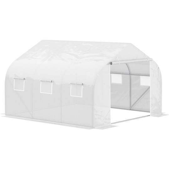 Walk-In Polytunnel Greenhouse w/ Roll Up Door Windows, 4.5x3x2 m White - White - Outsunny