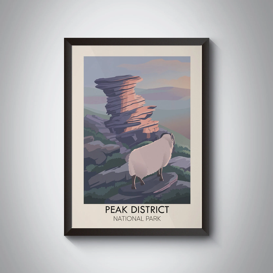 Peak District National Park Poster, Salt Cellar, Mother Cap, Climbing, Hiking, Derbyshire, Uk, England, Vintage Travel Print, Lake