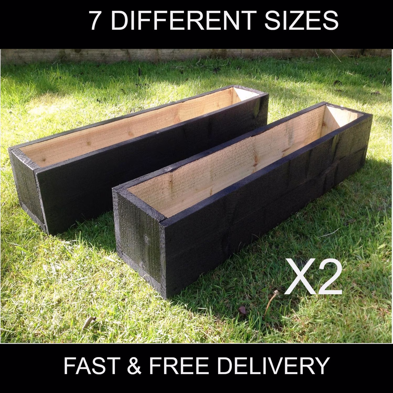 Choose A Size - 2 X Wooden Planters Painted Cuprinol Black Ash. Delivered To Your Door Ready Assembled Fast&free Delivery