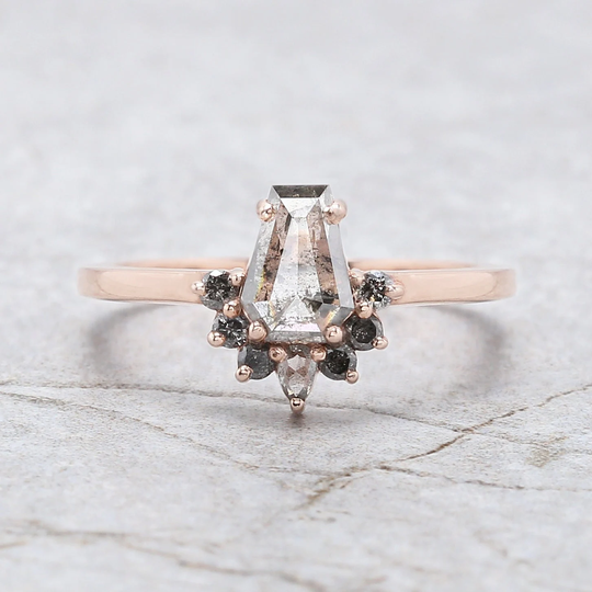 Coffin Salt & Pepper Diamond Ring Engagement Wedding Gift 14K Solid Rose White Yellow Gold 0.77 Ct Kdl248