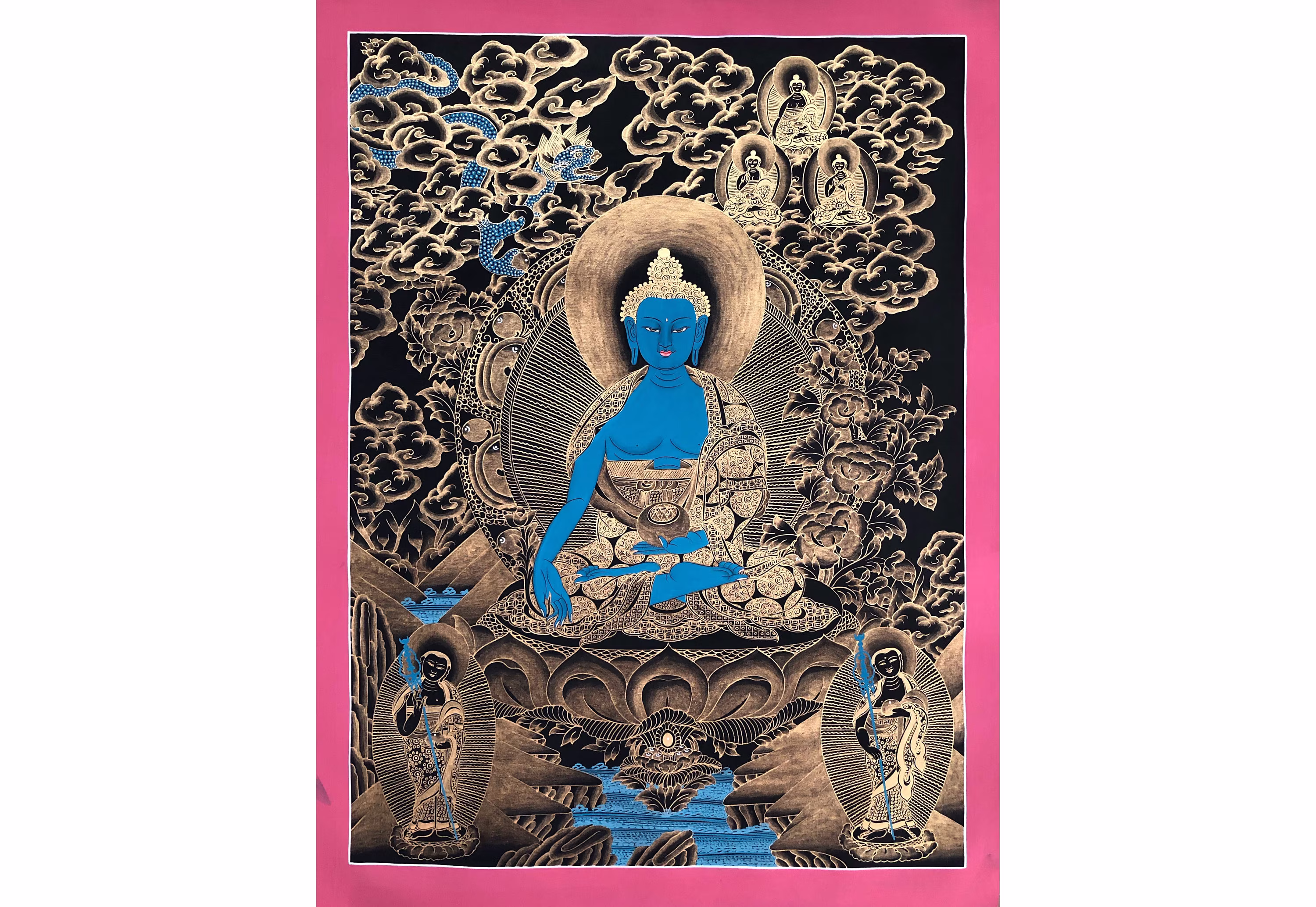 27x21 Inch Medicine Buddha Thangka, Healing For Better Health