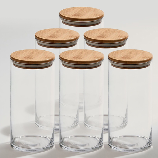 Set Of Six | Ampla 60Oz Glass Jars With Airtight Bamboo Seal Lid Active