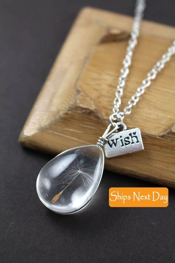 Dandelion Seed Necklace , Pressed Flower Jewelry Wish Nature Unique