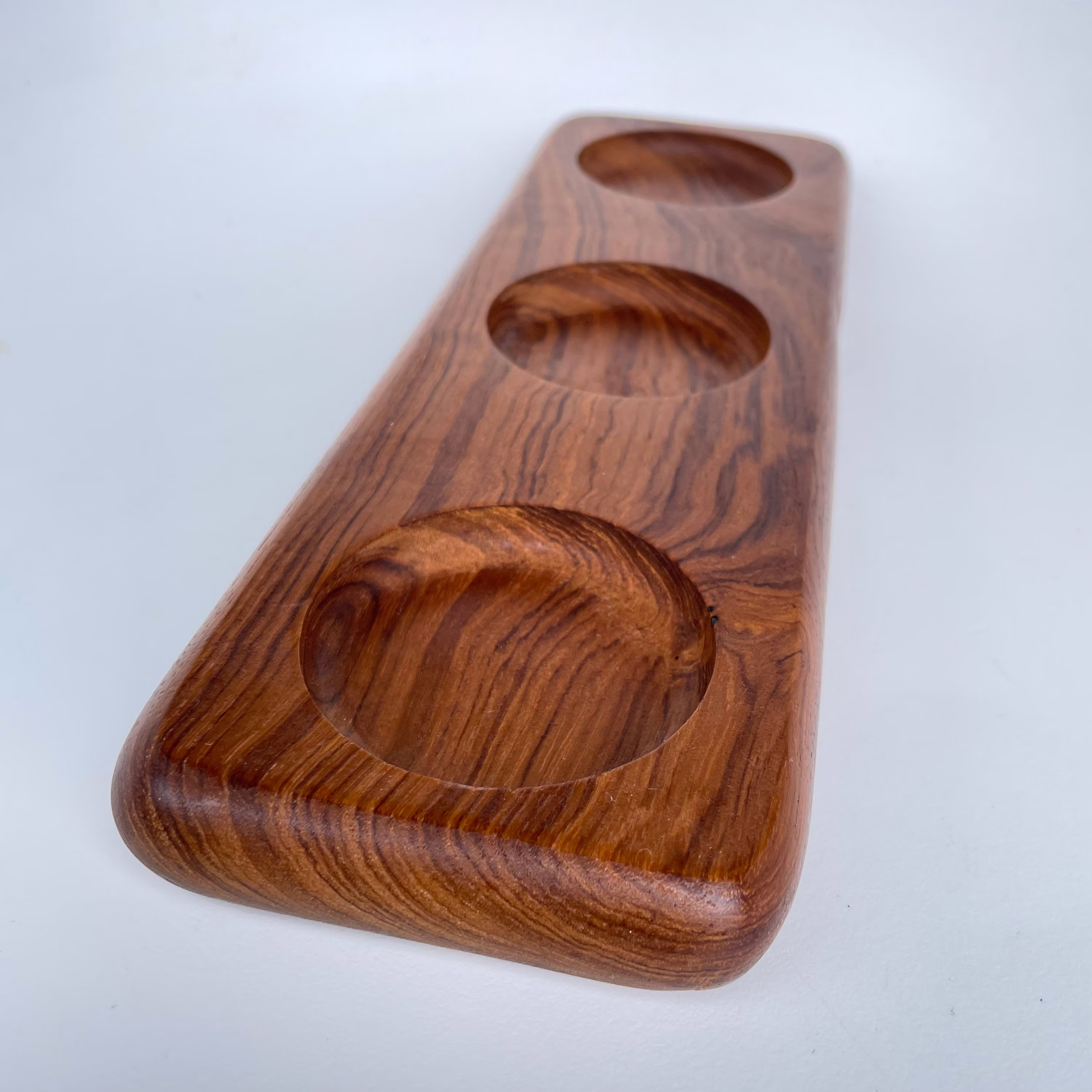 Vintage Teak 3 Section Service Dish, Jewelry Display, Spice Or Salt Cellar, Candle Holder By Winsome Wood Mid Century, Modernist, Minimalist