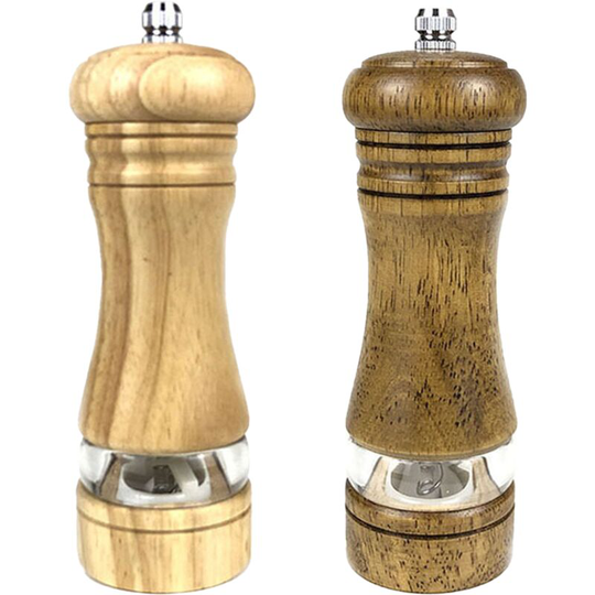 Salt and Pepper Grinders Set Solid Wood Body Pepper Mill with Adjustable Coarseness Fine to Coarse Antique color + primary color