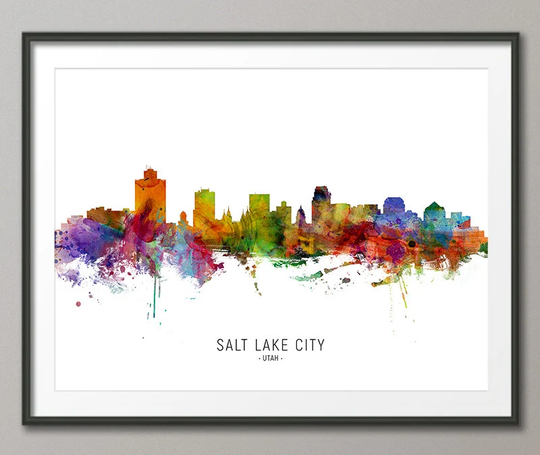 Salt Lake City Skyline Utah, Cityscape Painting Art Print Poster Cx | 6737
