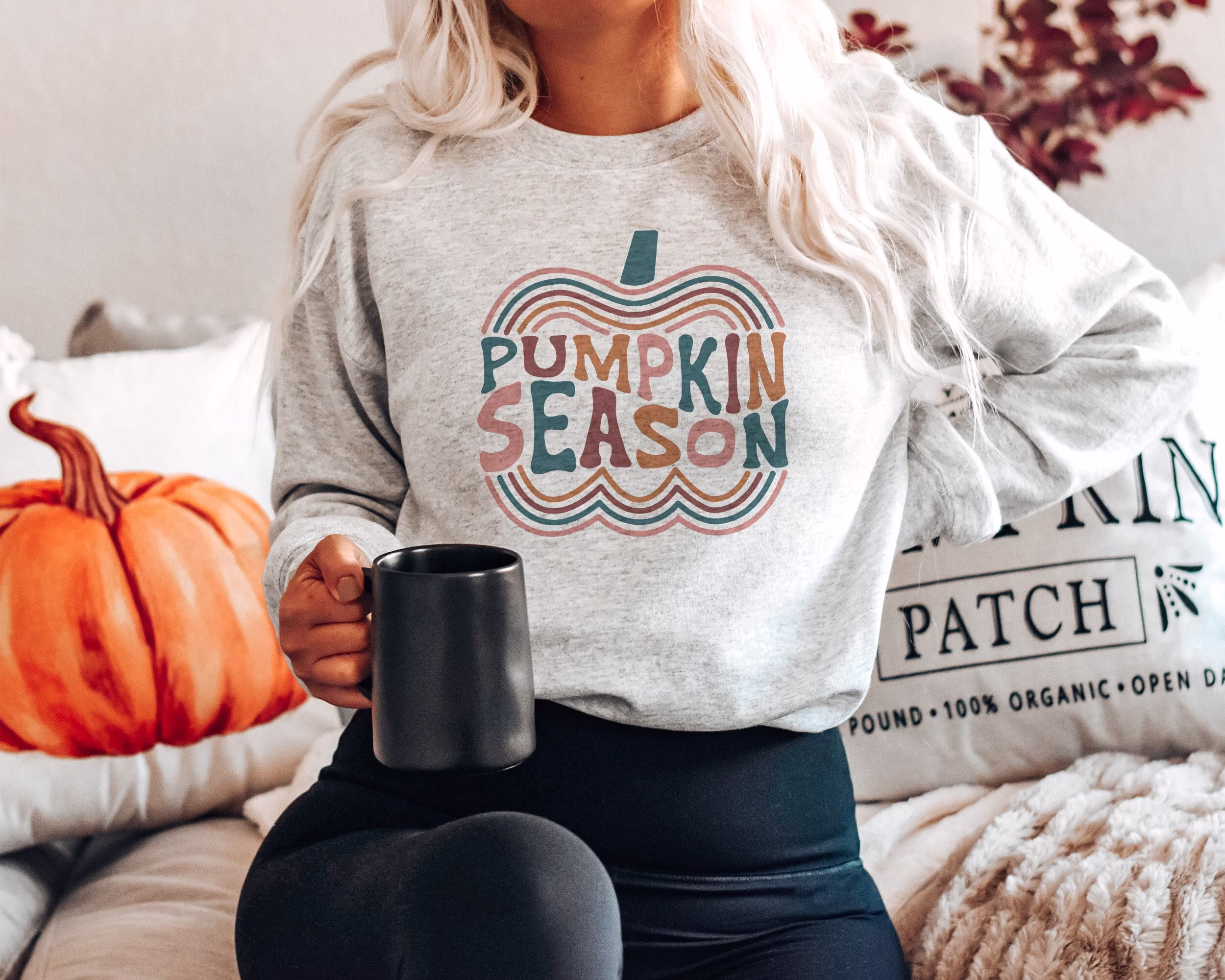 Retro Pumpkin Season Sweatshirt, Fall Shirts, Vintage Patch Shirt, Cute Halloween Autumn Sweater, Unisex Crewneck Sweatshirt